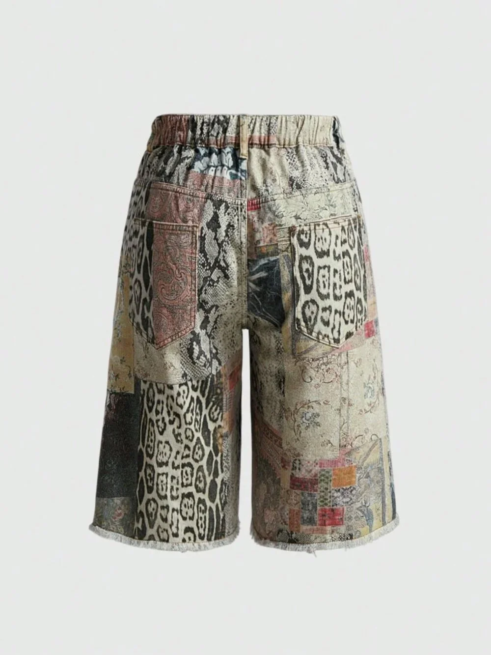 Multicolor Casual Women's Leopard Paisley Button Zip Wide Leg Bermuda Shorts